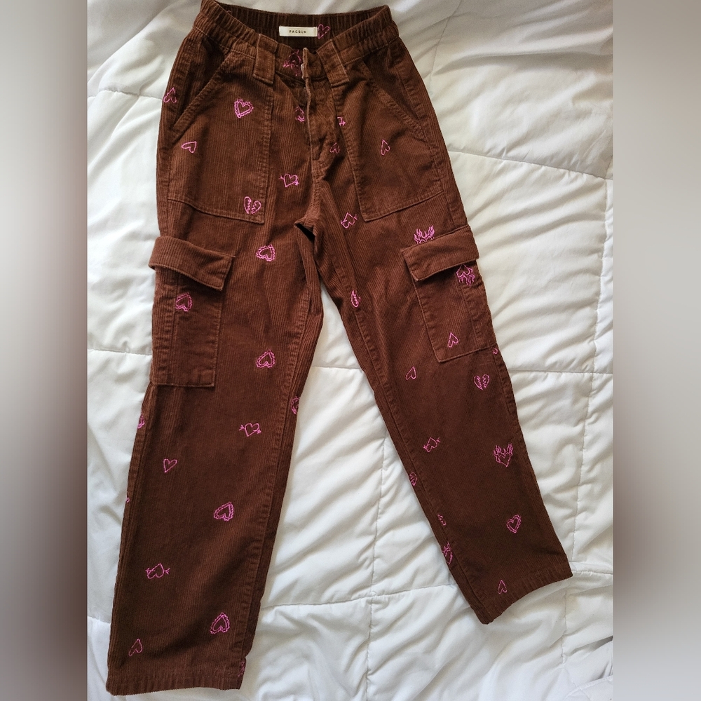 * Pacsun Corduroy‎ Jeans Pink Heart Back To School In Style XS Junior - Picture 5 of 9